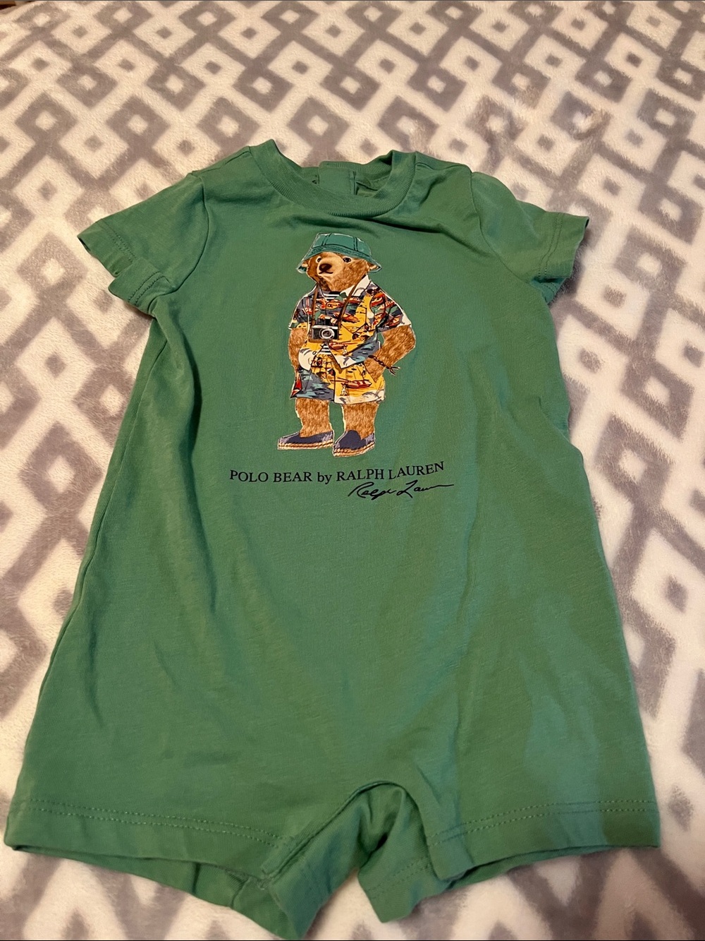 Ralph Lauren Green Polo Bear Baby Romper - Brand New